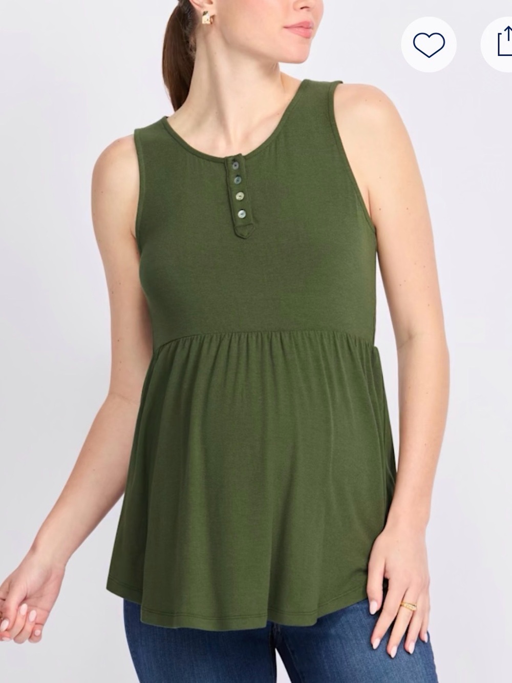Sleeveless Olive Green Maternity Henley Peplum Top